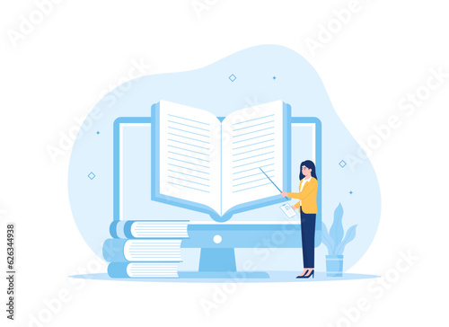 Teacher teaching by computer concept flat illustration