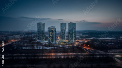 Wallpaper Mural Modern city. Evening illumination. High buildings. Beautiful sky. Interesting city architecture Torontodigital.ca