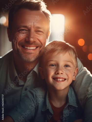 Happy Father Day. Father and son smiling happily. Generative AI © Viktor