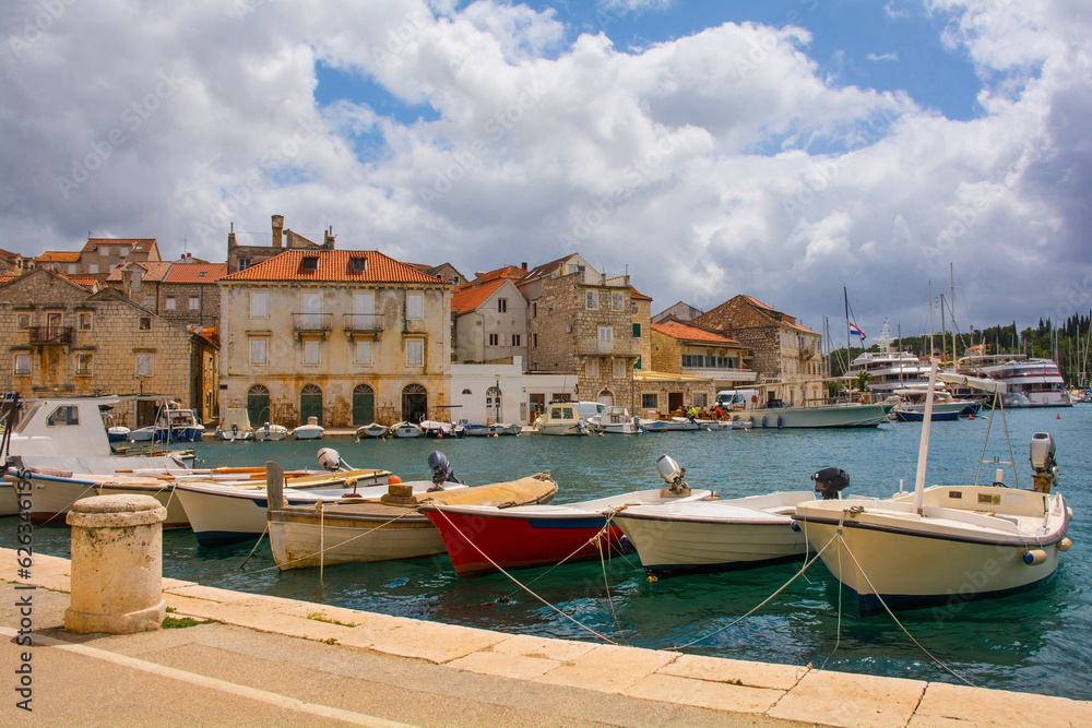 The harbour of Milna Village on the west coast of Brac Island in Croatia