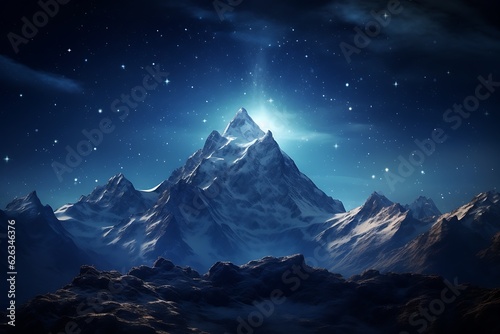 A captivating shot of a star-filled night sky above a rugged mountain peak, a celestial symphony in the depths of darkness.