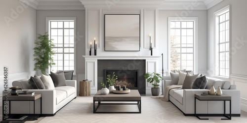 Classic luxury living room interior with fireplace, generative ai © inspiretta