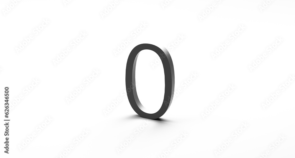 Number 0 on a white background. Zero mathematical symbol. 3D render Number 0 on a white background. Zero mathematical symbol. 3D render