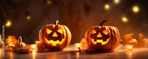Halloween pumpkins background, generative ai © inspiretta