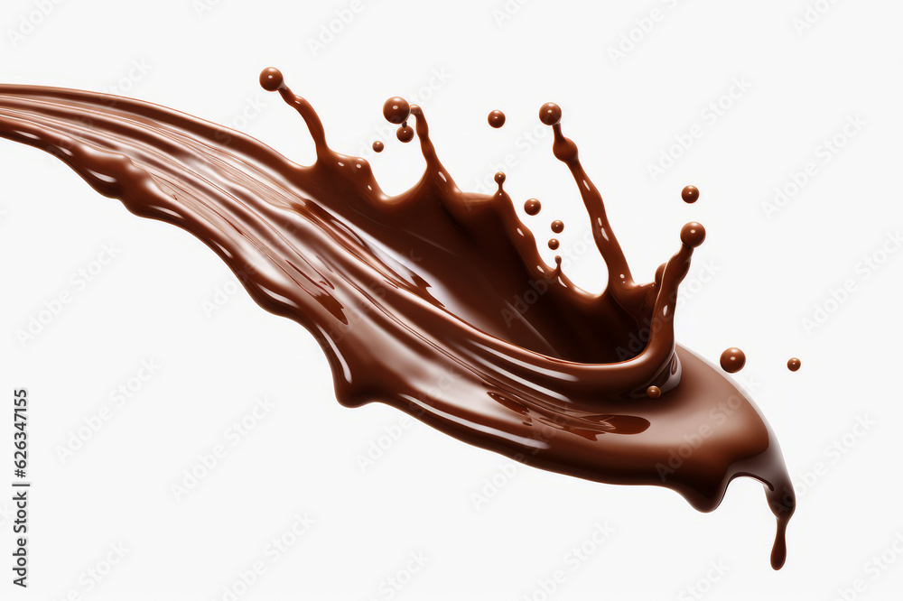 Chocolate splash isolated on white background. Generated AI Chocolate splash isolated on white background. Generated AI