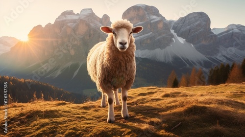 Sunrise Serenity in the Dolomites: A High-Resolution Capture of Grazing Sheep, Majestic Mountain Peaks, and Mystical Morning Mist under a Pastel Dawn Sky