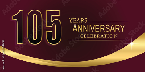 105th Year anniversary celebration background. Golden lettering and a gold ribbon on dark background,vector design for celebration, invitation card, and greeting card.