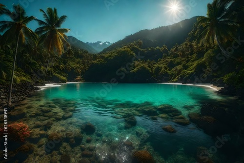 Tropical paradise island between mountains © Asad