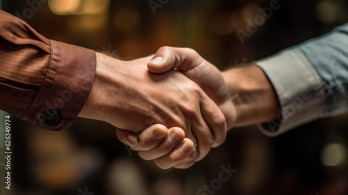 two caucasian men handshake isolated on a restaurant background. successfully negotiate. handshake. two men shake hand . Made With Generative AI.