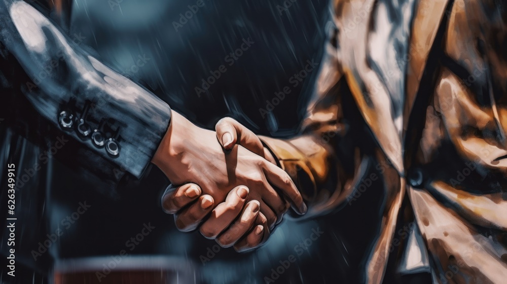 two businessman handshake isolated on a street  background. successfully negotiate. handshake. two businessman shake hand with partner to confirm business deal. Made With Generative AI.