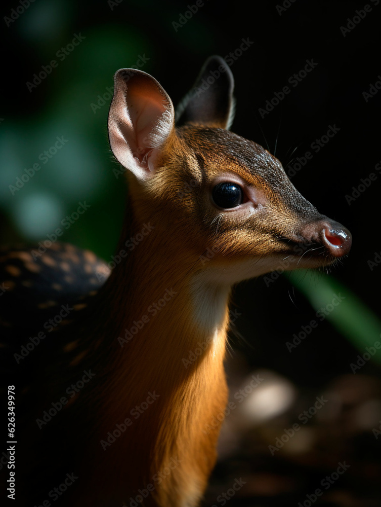 Mouse Deer close up in forest. Generative AI Mouse Deer close up in forest. Generative AI