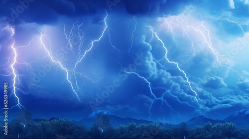 photo of blue sky with lightning, generative ai