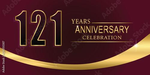 121th Year anniversary celebration background. Golden lettering and a gold ribbon on dark background,vector design for celebration, invitation card, and greeting card. photo