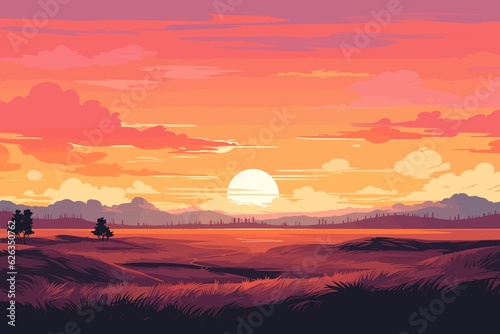 Summer sunset flat landscape illustration