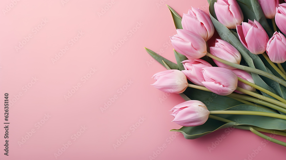 Decorative tulip flowers on a colorful background. Generative Ai