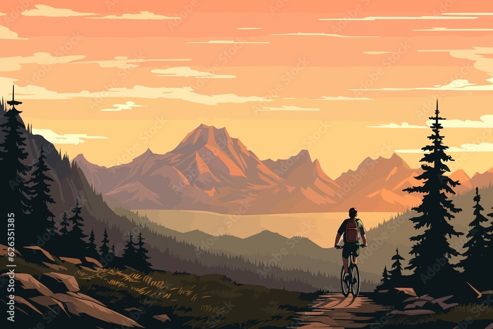 Mountain biking flat landscape illustration Mountain biking flat landscape illustration