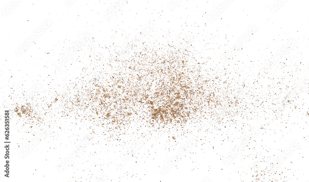 Ground black pepper powder isolated on white, top view, clipping path