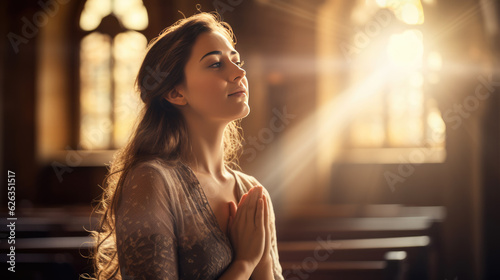 Woman during prayer in a church.