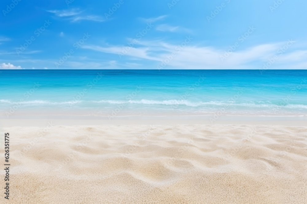 Beautiful white sand beach and tropical sea. Summer vacation background. Copy space.