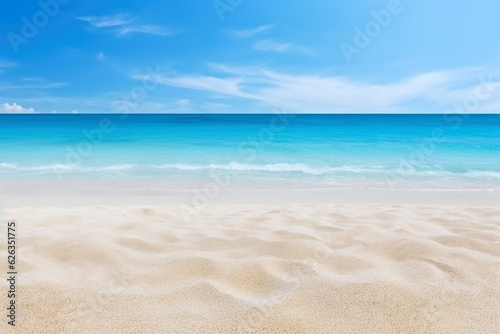 Beautiful white sand beach and tropical sea. Summer vacation background. Copy space.