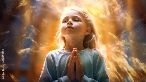 Child during prayer in a church.