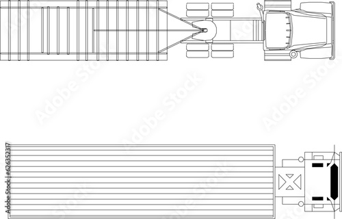 Vector sketch illustration of big truck trailer car design with freight transport