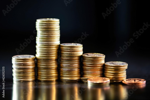 Coin Stack Surrounded by Financial Charts