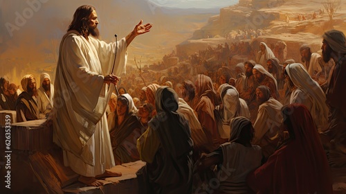 Jesus preaches to people, teaches people, Jesus Christ,Generative AI