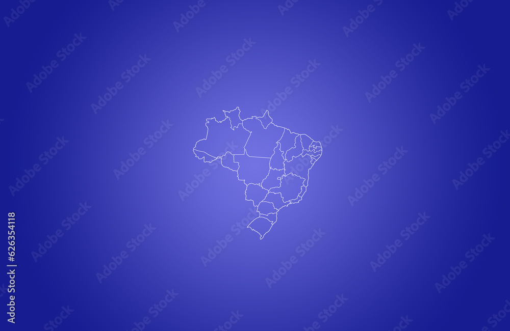 Ilustração do mapa do Brasil com contorno branco em um fundo azul