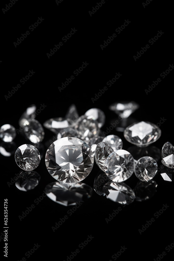 Diamanten auf schwarz, hochkant, negativer Raum für Typo, Edelstein- , Juwelen- , Juwelier-Werbung Diamanten auf schwarz, hochkant, negativer Raum für Typo, Edelstein- , Juwelen- , Juwelier-Werbung