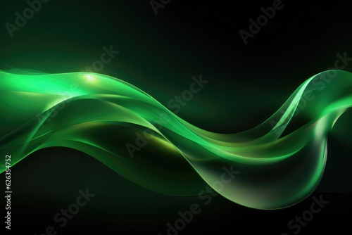 Green neon fluid, glowing futuristic abstract background, swirl, line, boxes, data transfer or equalizer, wallpaper, generative ai