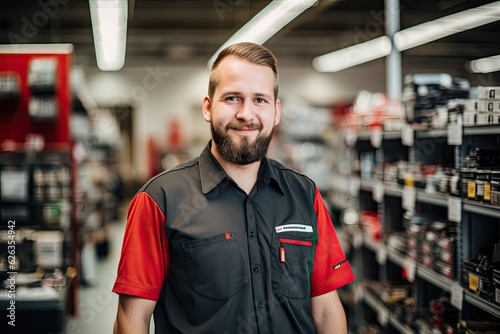 Employee in a auto parts store, Male portrait