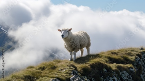 Sheep on Cloud-Covered Mountain - Generative ai