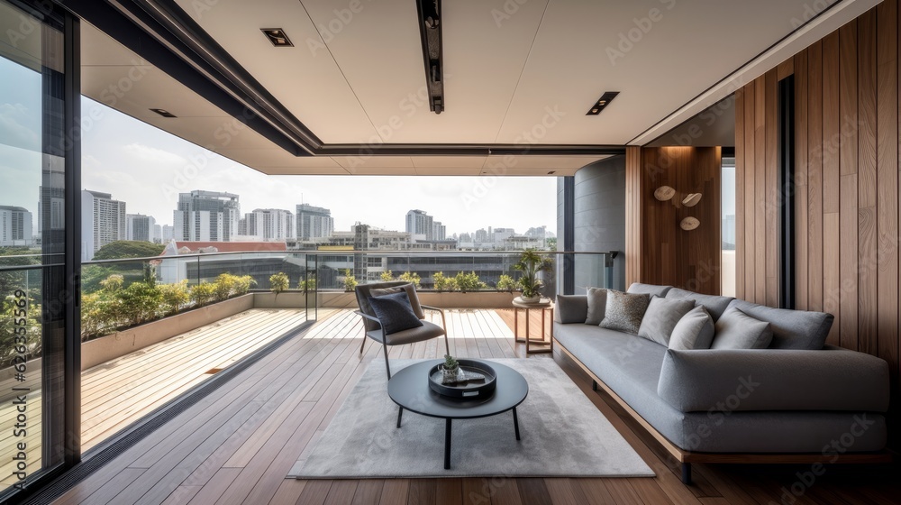 apartment condominium interior design living room and balcony terrace ...