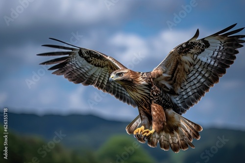 Majestic hawk gliding over the green forest., generative IA