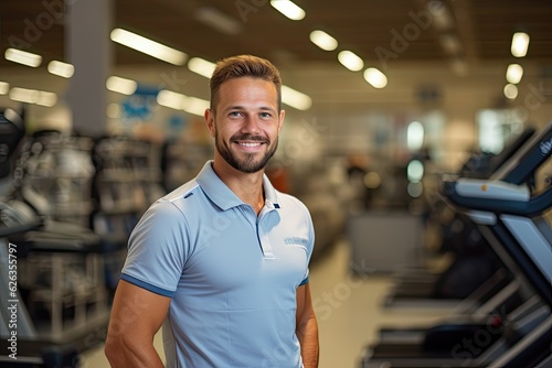 Friendly male employee in a sport equipment store, Portrait in a shop, Ai generated