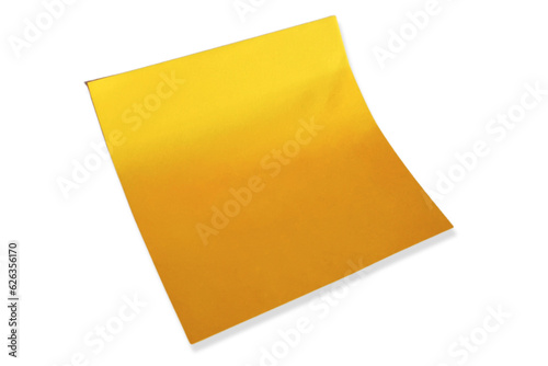 Paper of yellow sticky note isolated on transparent white background
