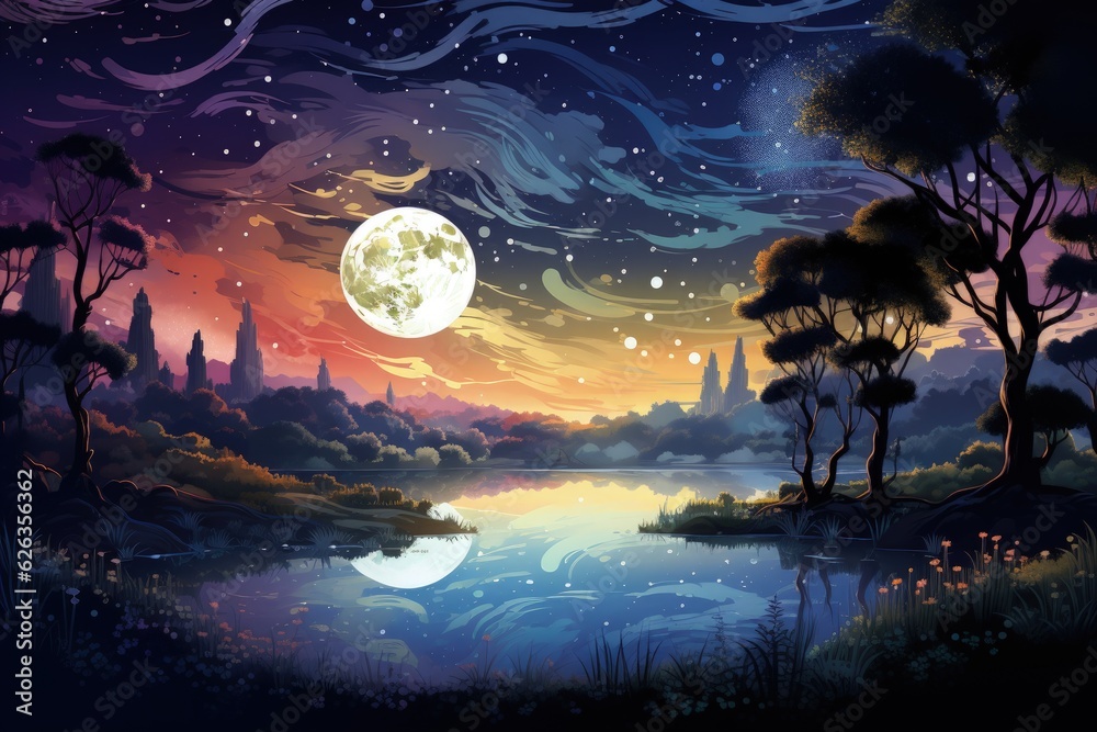 Magical Summer Night Fantasy Clouds Watercolor AI Generation
