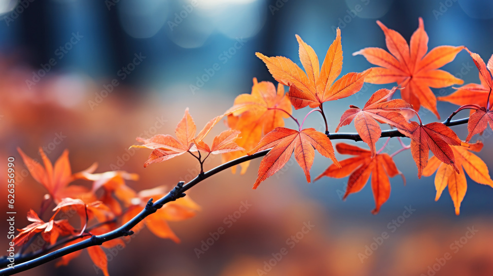 Japanese maple tree branch with red leaves close-up.  Generative AI