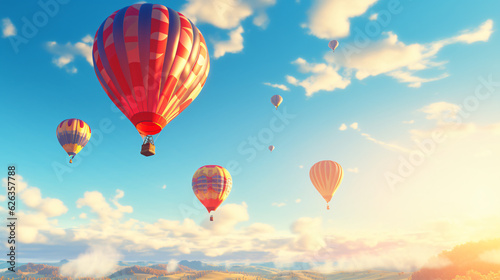Hot-Air Balloons flying on a sunny summer day with beautiful sky.   Generative AI © Nico Vincentini
