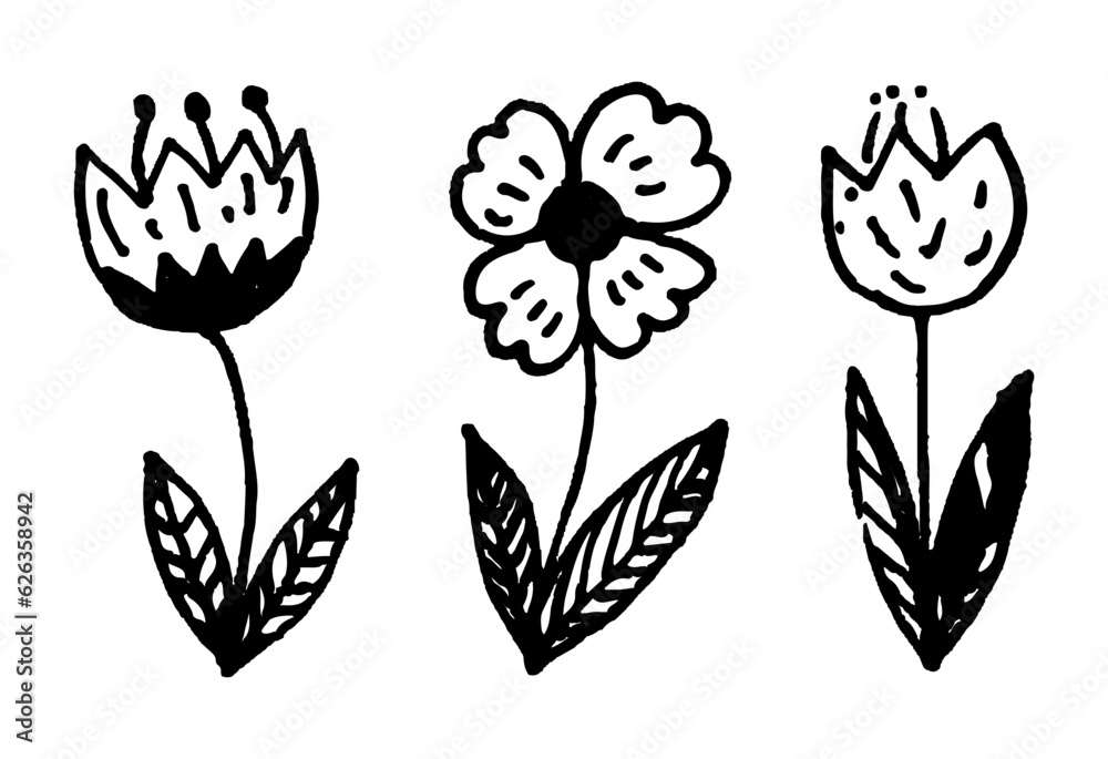 Hand drawn flowers. Grunge. Vector. Suitable as a print for fabric.
