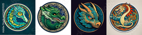 The sticker is made in cartoon style Celtic dragon The dragon is depicted in a playful and attractive manner The design reflects the mythical and majestic qualities of the dragon photo