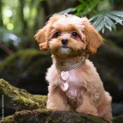 Cavoodle puppy in a forest made with ai