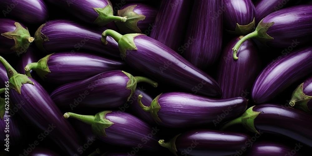 AI Generated. AI Generative. Many eggplants pattern on background. Fresh healthy vegetables food diet view from top shot