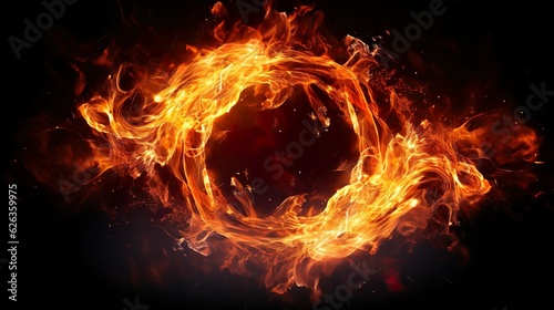 Burning Fire ring on black background