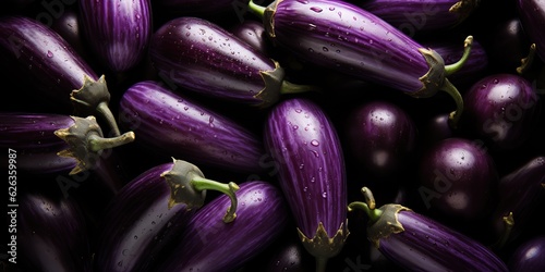 AI Generated. AI Generative. Many eggplants pattern on background. Fresh healthy vegetables food diet view from top shot