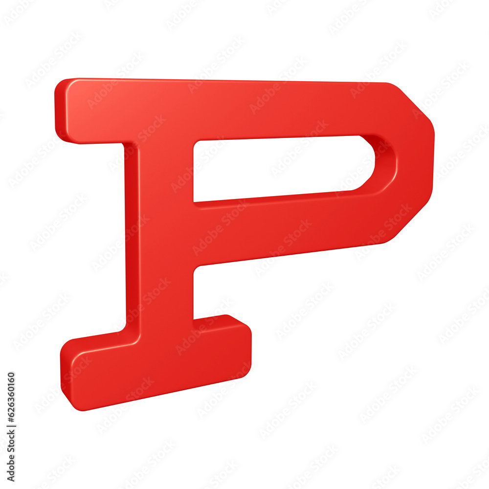 3D red alphabet letter p for education and text concept