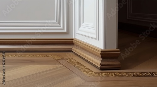 ,home design detail element wooden floor and wall moulding finishing connect detail house beautiful design ideas background,ai generate