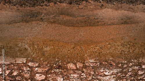 Form of soil layers, its colour and textures, Texture layers of earth, erosion to identify layers of soil and rock.