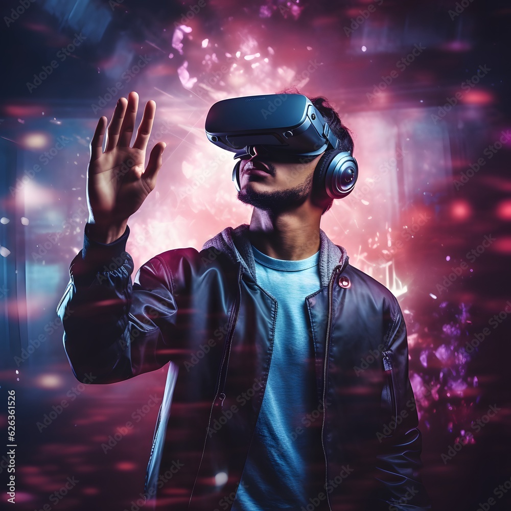Virtual reality set on a man Virtual reality set on a man
